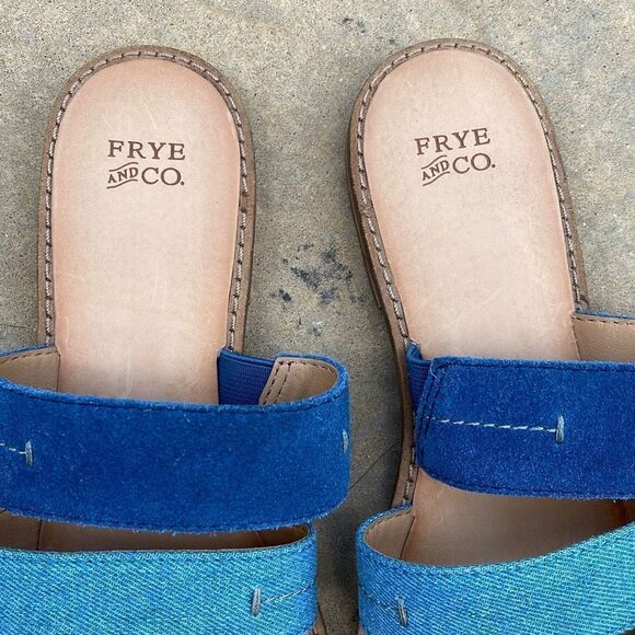 Frye and Co Womens Evie Slip On Sandals Flat Slide 3 Straps Casual Blue Size 6 M - Picture 3 of 7
